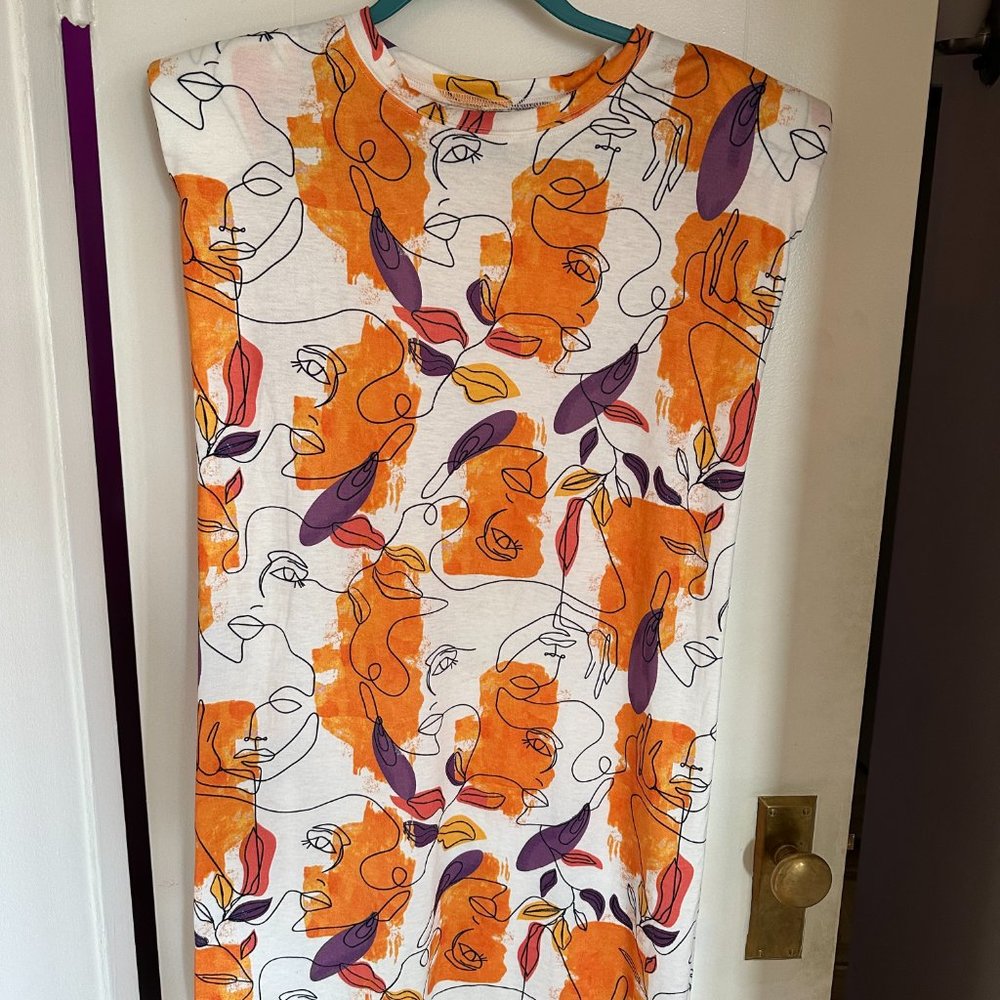 Shein multicolor abstract face print shift mini dress